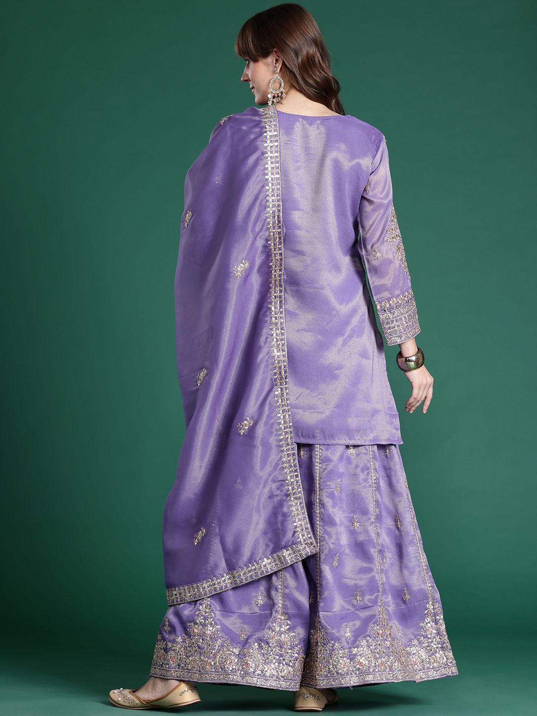Dhiyona IE Ethnic Motifs Embroidered Sequinned Kurta With Palazzos & Dupatta