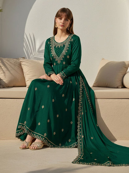 Dhiyona CH Women Ethnic Motifs Embroidered Panelled Thread Work Kurta with Trousers & With Dupatta