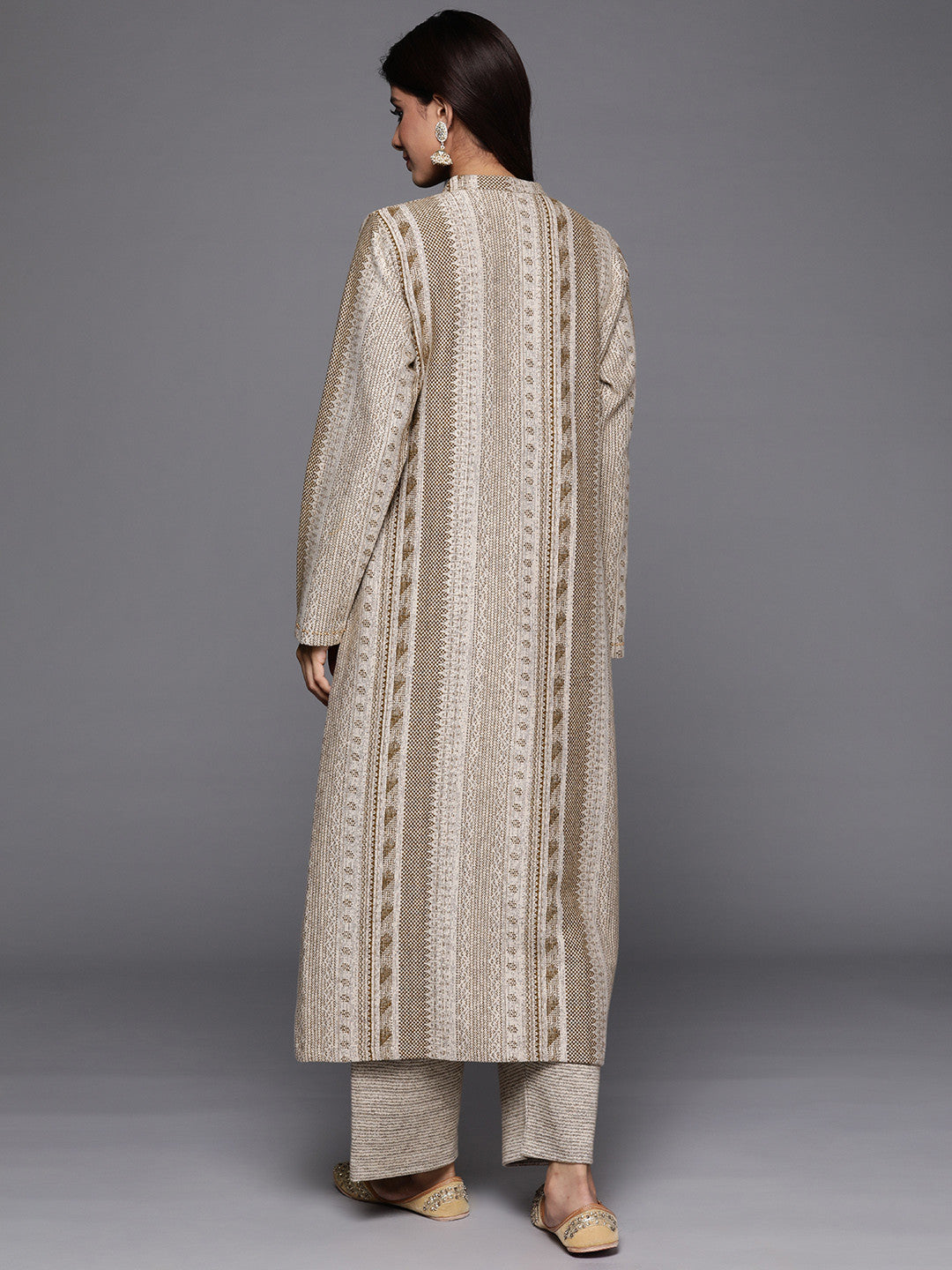 Women Self Design Panelled Beaded Kurta with Trousers