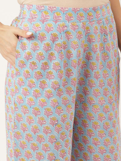 Dhiyona KL Floral Printed Pure Cotton Straight Kurta & Trousers With Dupatta
