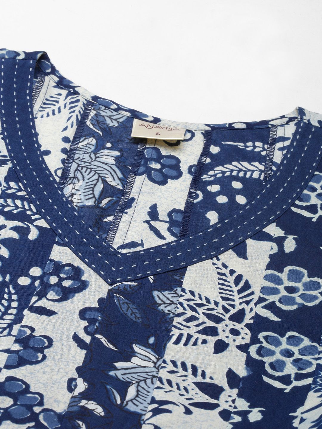 Dhiyona AY Women's Blue Floral Ethnic A-Line Cotton Maxi Ethnic Dress