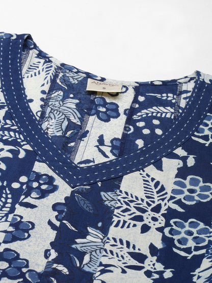 Dhiyona AY Women's Blue Floral Ethnic A-Line Cotton Maxi Ethnic Dress