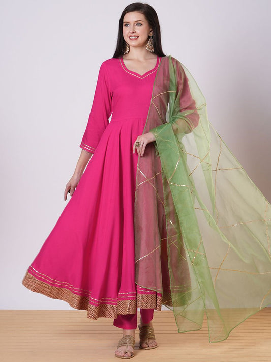 Dhiyona KL Gotta Patti Sweetheart Neck Anarkali Kurta With Trousers And Dupatta