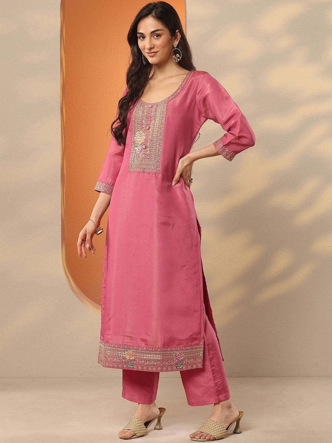 Ethnic Motifs Embroidered Thread Work Kurta With Trousers & Dupatta