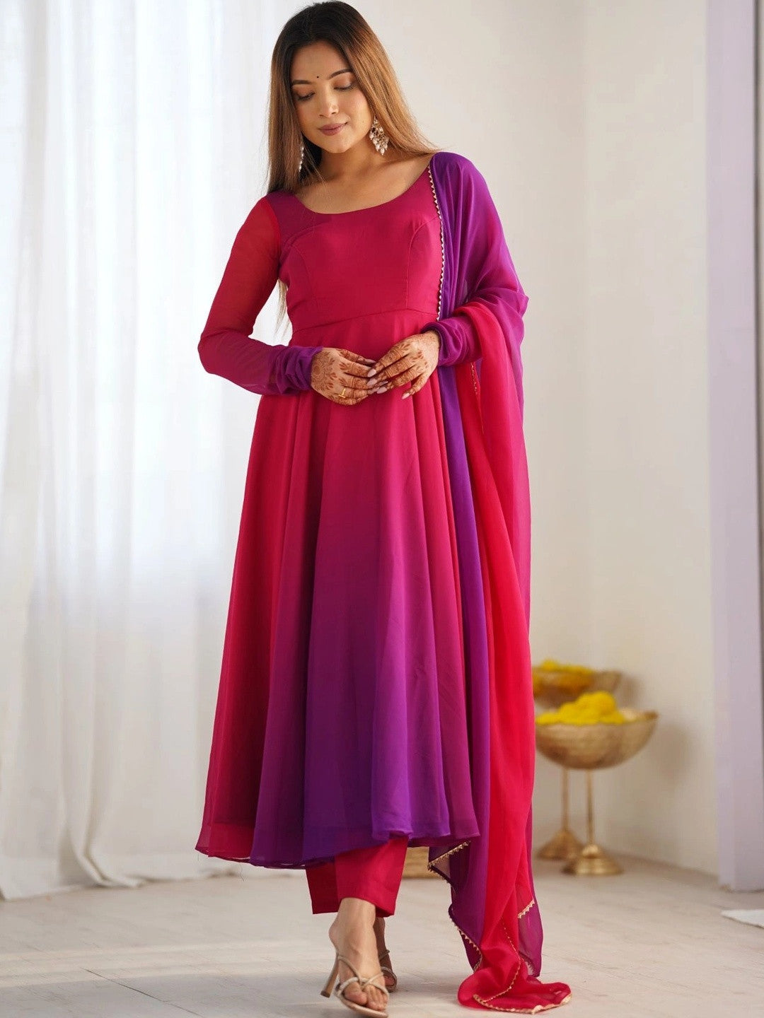 Dhiyona SN Women Ombre Dyed Regular Kurta with Trousers & With Dupatta