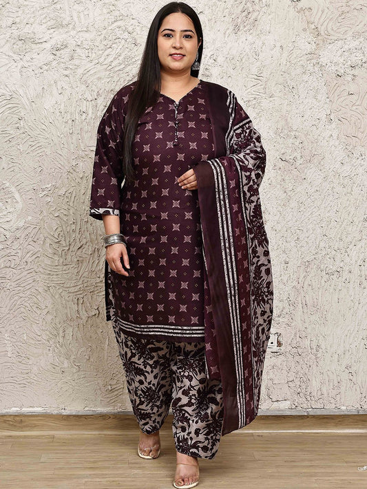 Dhiyona KL Floral Printed V-Neck Straight Kurta With Salwar & Dupatta