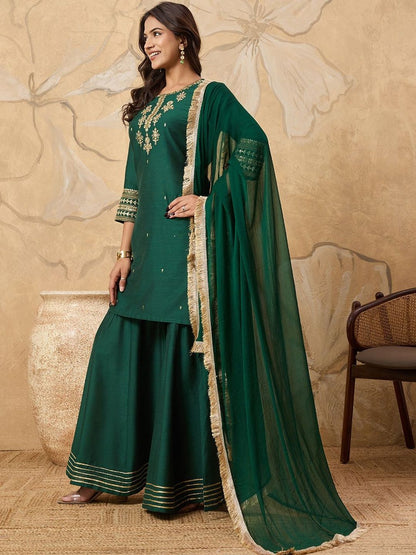 Dhiyona HOP Women Floral Yoke Design Kurta with Sharara & Dupatta