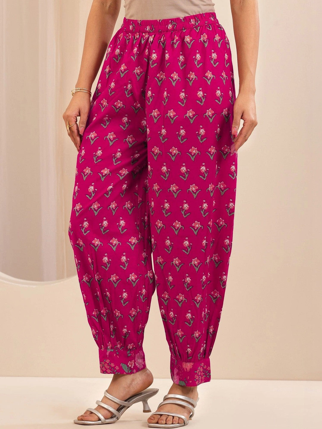 Women Floral Printed Panelled Mirror Work Kurta with Salwar & With Dupatta