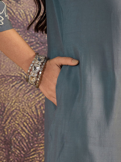 Embroidered V-Neck Kurta & Trousers Kurta Sets