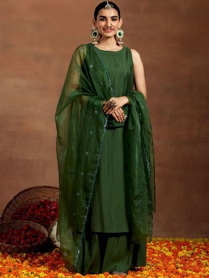 Straight Kurta With Palazzos & Dupatta