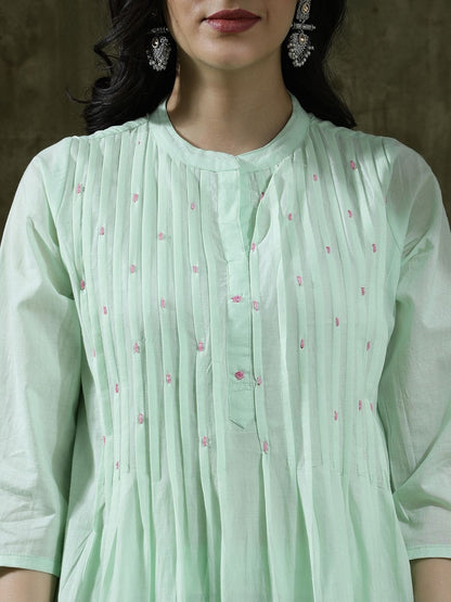 Embroidered Pure Cotton Mandarin Collar Kurta & Trousers Kurta Sets