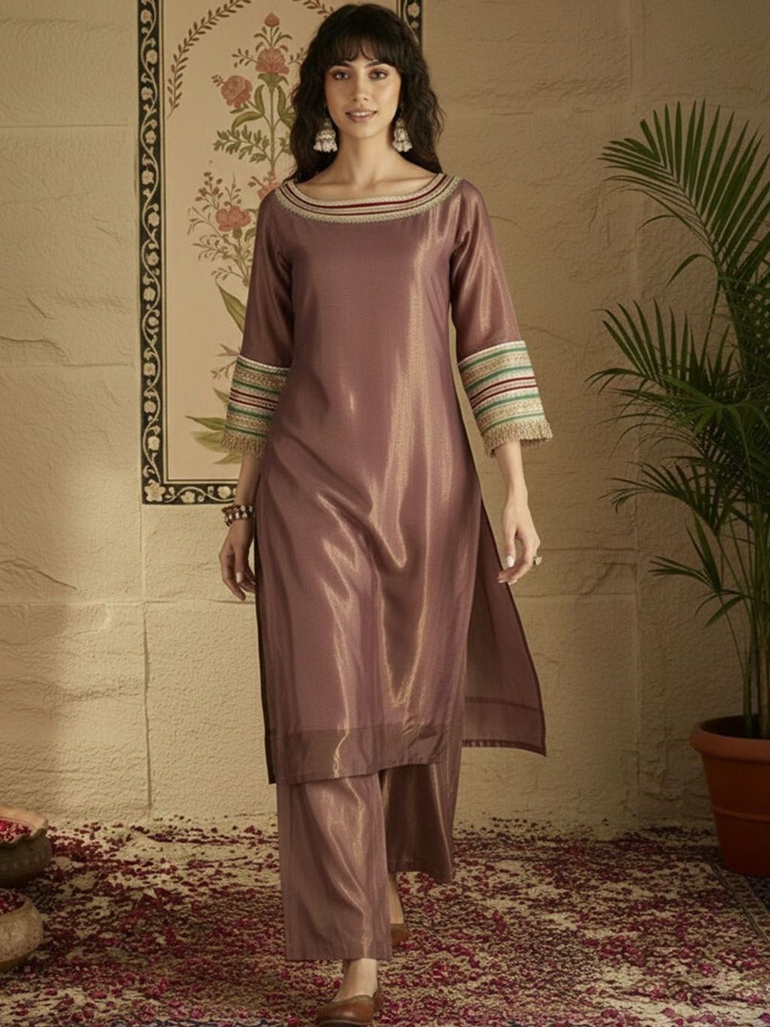 Dhiyona SN Boat Neck Kurta & Palazzos Kurta Set