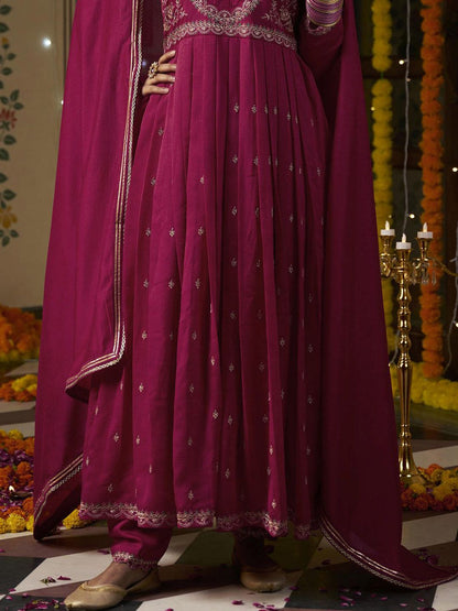 Dhiyona CH Women Ethnic Motifs Embroidered Pleated Sequinned Kurta with Trousers & With Dupatta