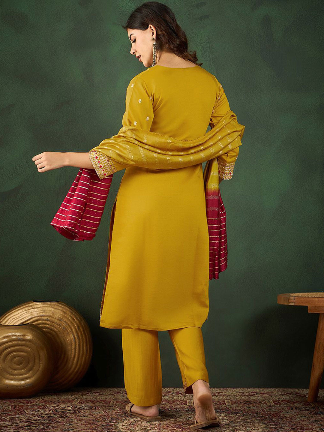 V Neck Embroidered Straight Kurta Set