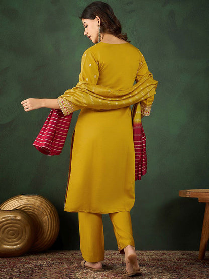 V Neck Embroidered Straight Kurta Set