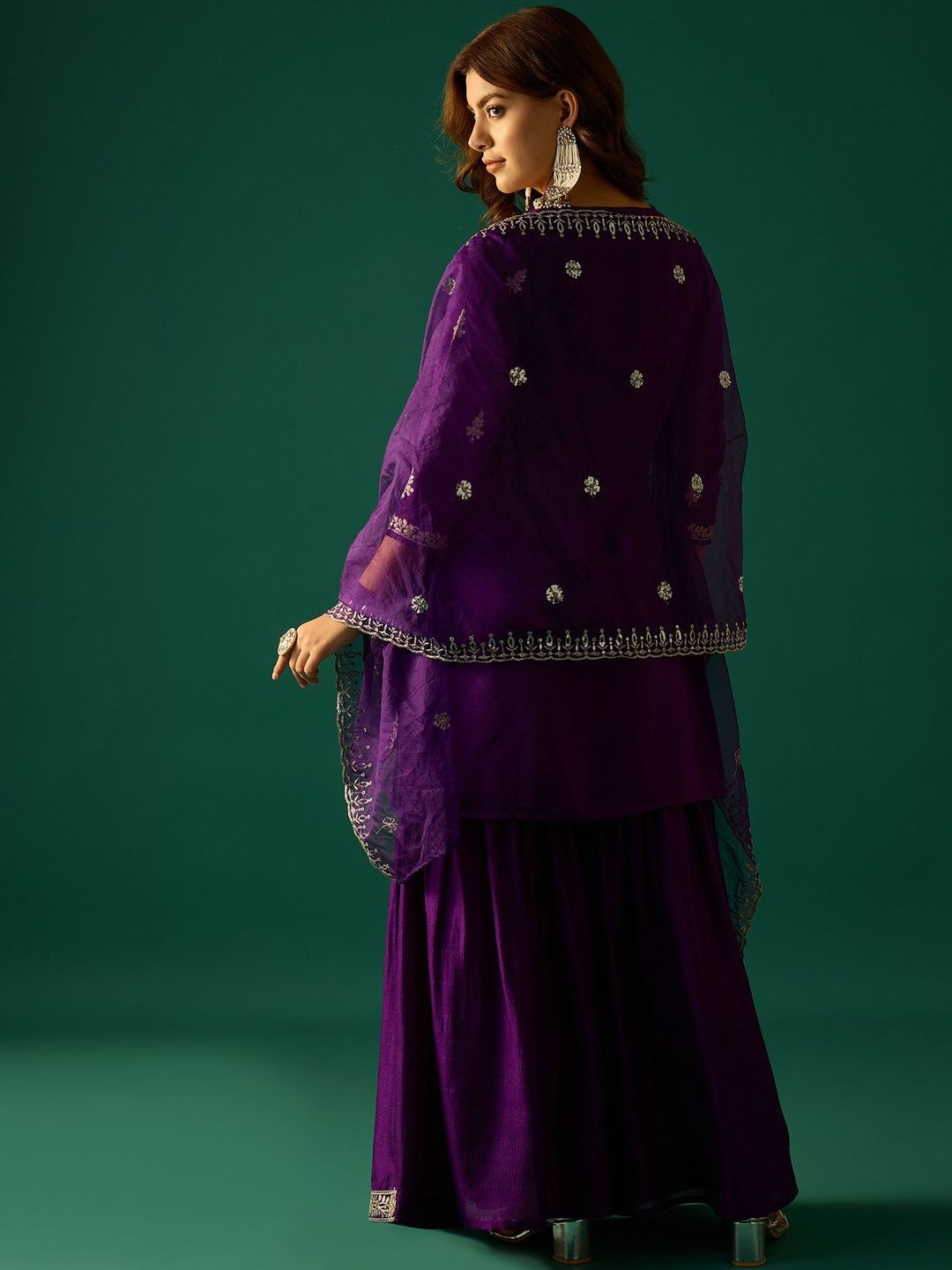 Dhiyona VA Ethnic Motifs Embroidered Zari Kurta With Sharara & Dupatta