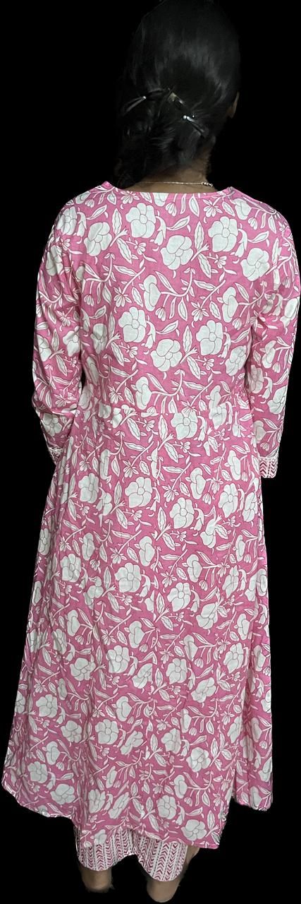 Dhiyona KL Women Floral Printed Regular Mirror Work Pure Cotton Kurta with Palazzos & Dupatta