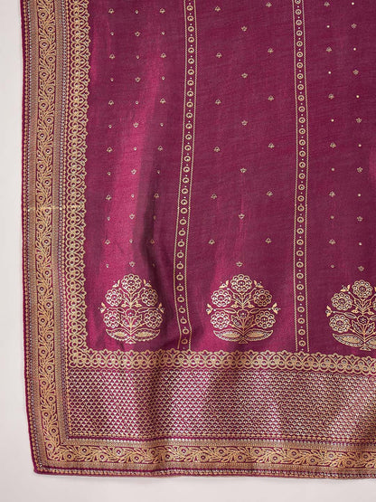 Foil Printed Embroidered Kurta With Trouser & Dupatta