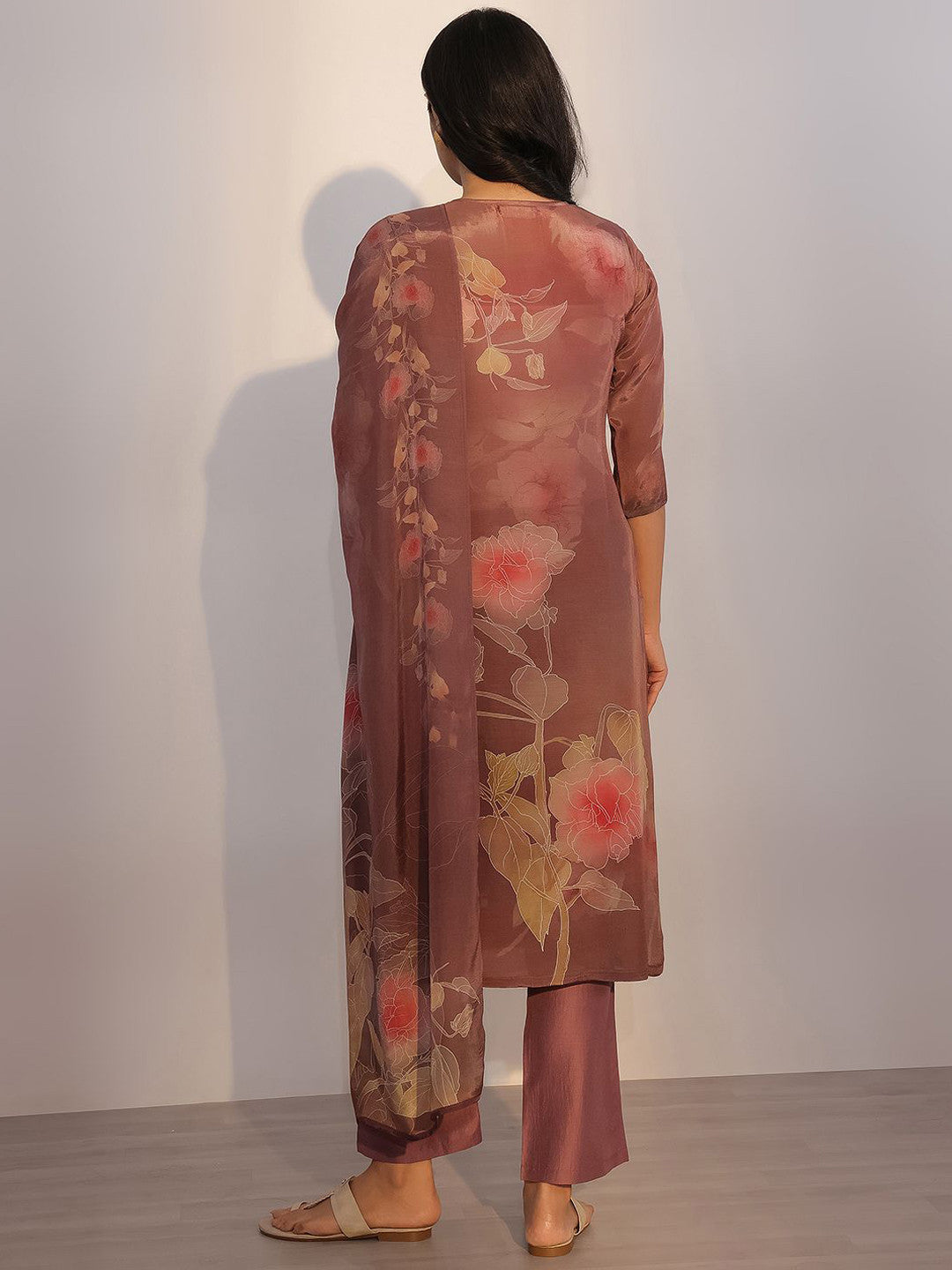Floral Printed Keyhole Neck Straight Kurta With Trousers & Dupatta