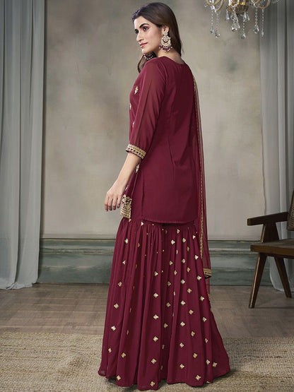 Dhiyona IN Women Floral Zari and Sequinned Embroidered Kurta Set with Dupatta
