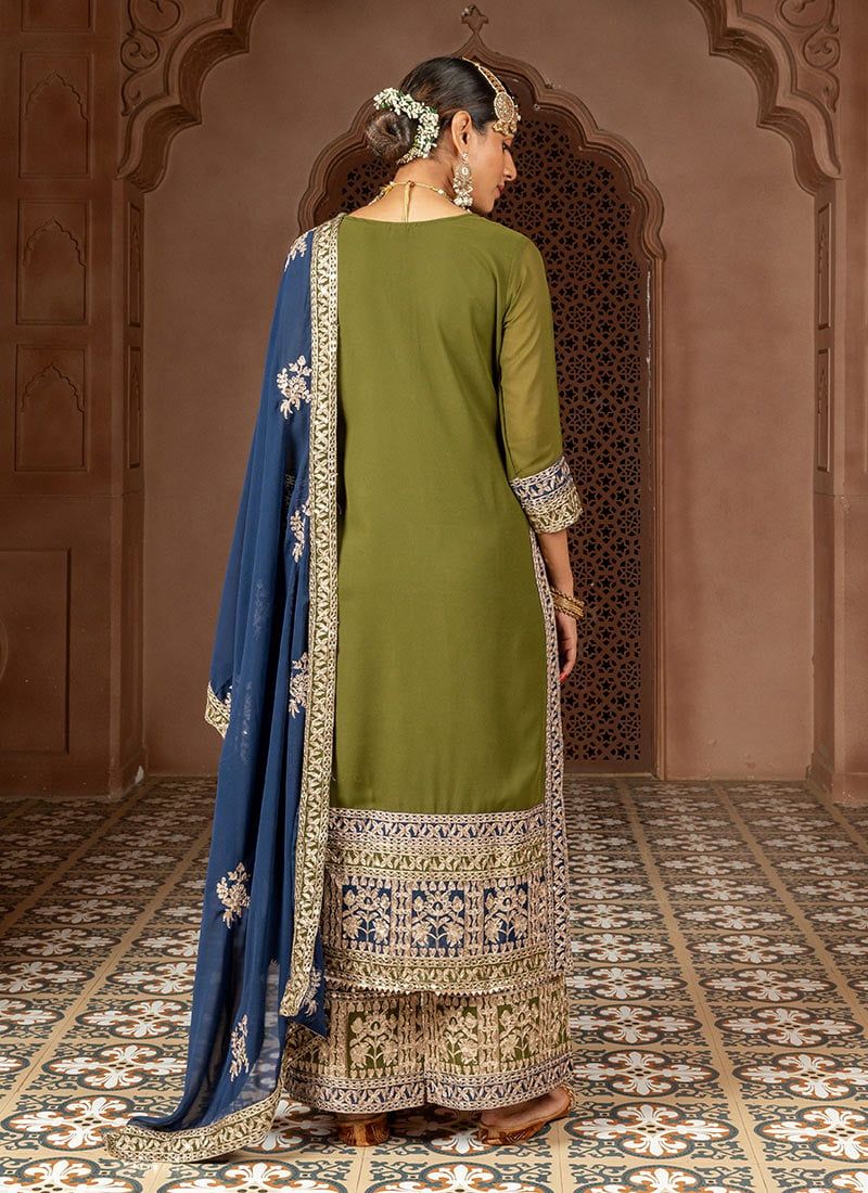 Dhiyona KL Women Floral Embroidered Regular Sequinned Kurta with Palazzos & With Dupatta