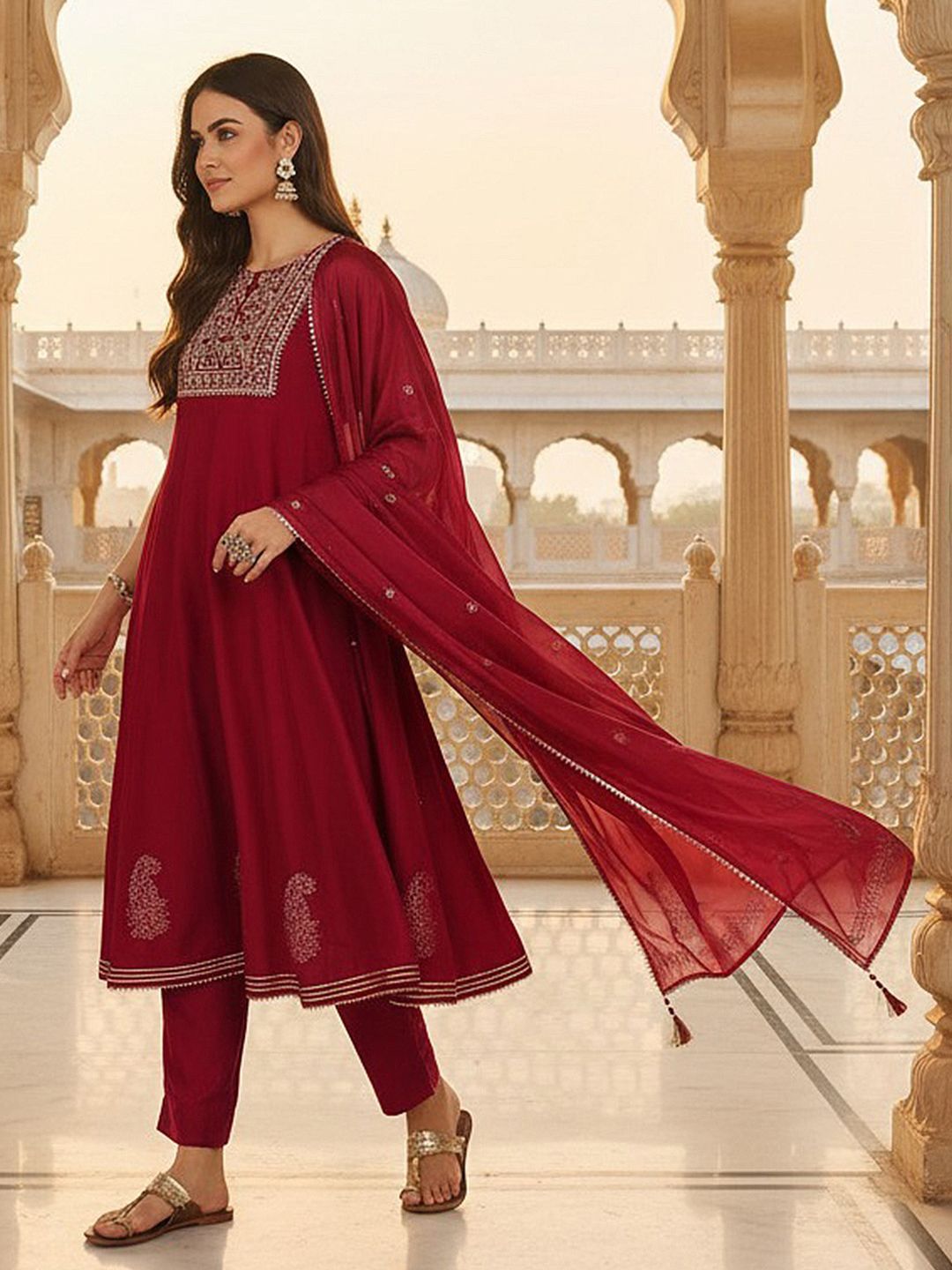 Dhiyona KL Ethnic Motifs Yoke Design Thread Work Anarkali Kurta With Trouser & Dupatta