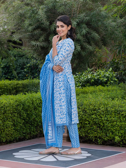 Dhiyona KL Women Floral Printed Regular Pure Cotton Kurta with Trousers & With Dupatta