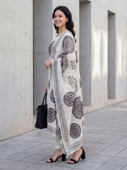 Women Ethnic Motifs Printed Regular Pure Cotton Kurta with Trousers & With Dupatta