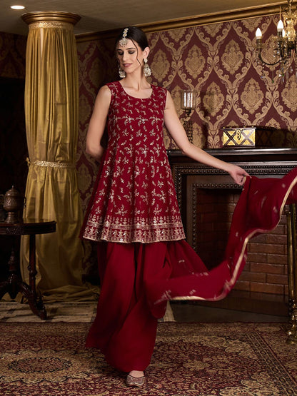 Dhiyona CH Floral Embroidered Sequinned Anarkali Kurta With Palazzos & Dupatta