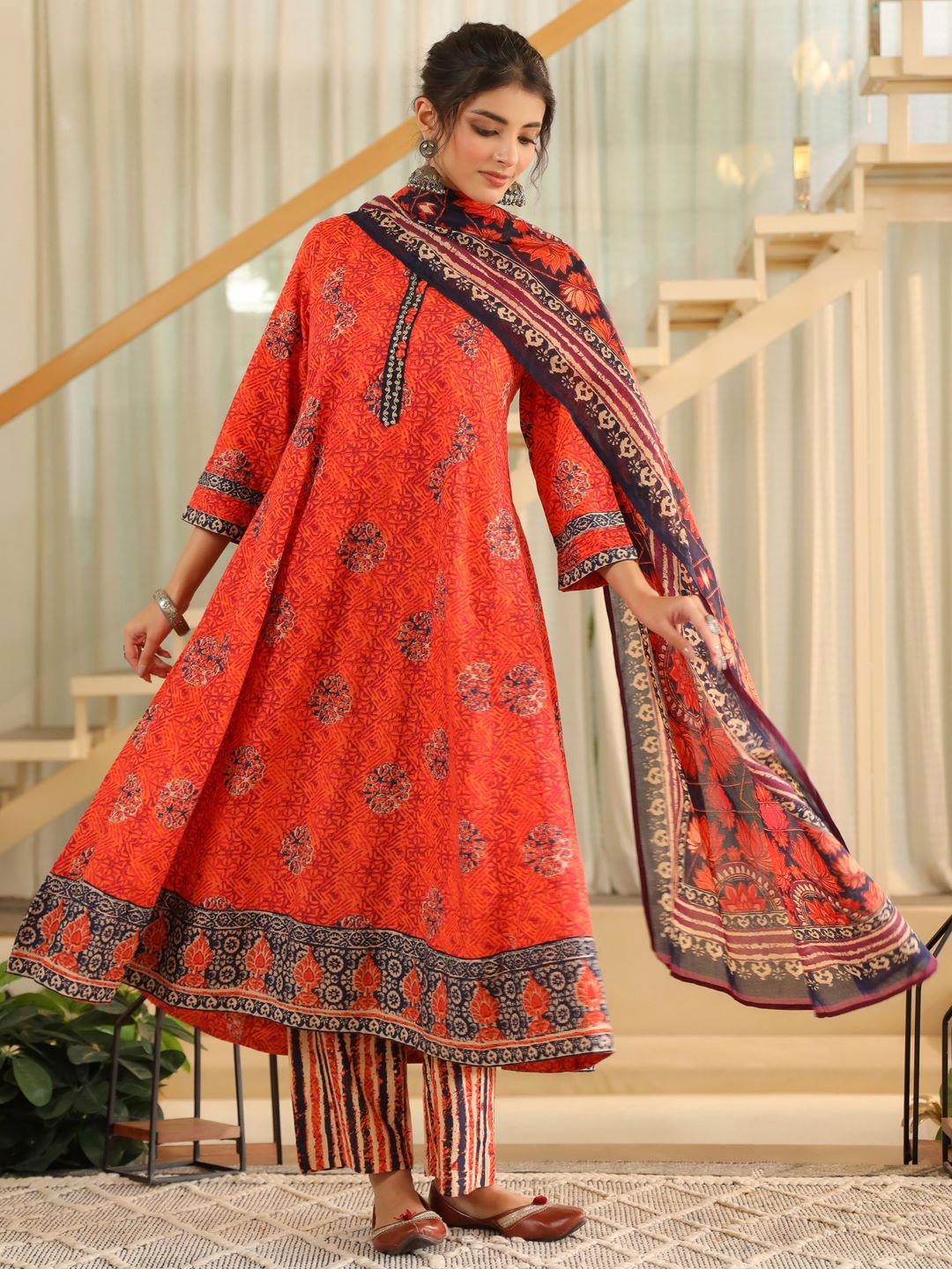 Dhiyona RR Women's Ethnic Motifs Printed Regular Pure Cotton Kurta with Trousers & With Dupatta
