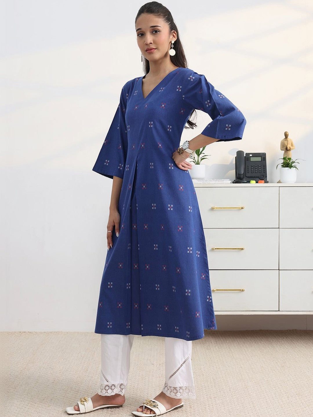 Libas Blue Woven Design A-Line Kurta Set