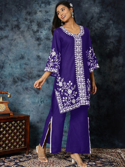 Women Chikankari Embroidered A-Line Kurta & Palazzo