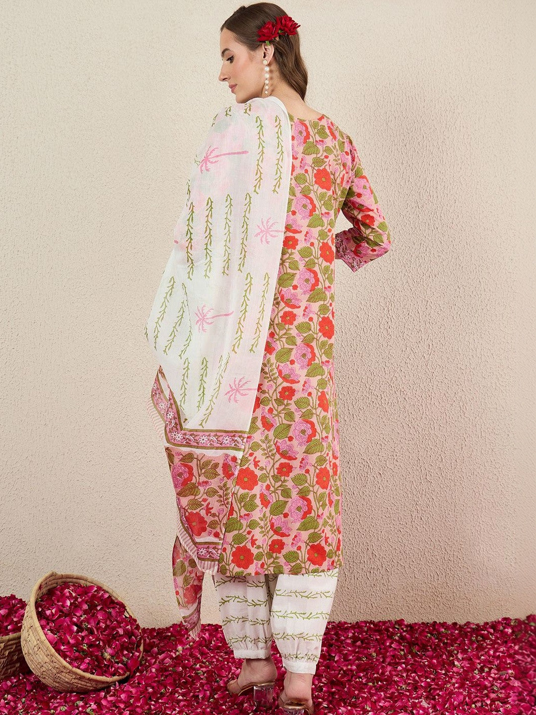 Women Floral Printed Regular Pure Cotton Kurta with Salwar & With Dupatta