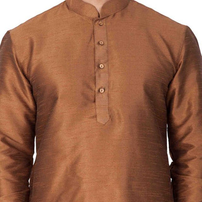 Men's Coffee Silk Blend Straight Kurta Pyjama Set