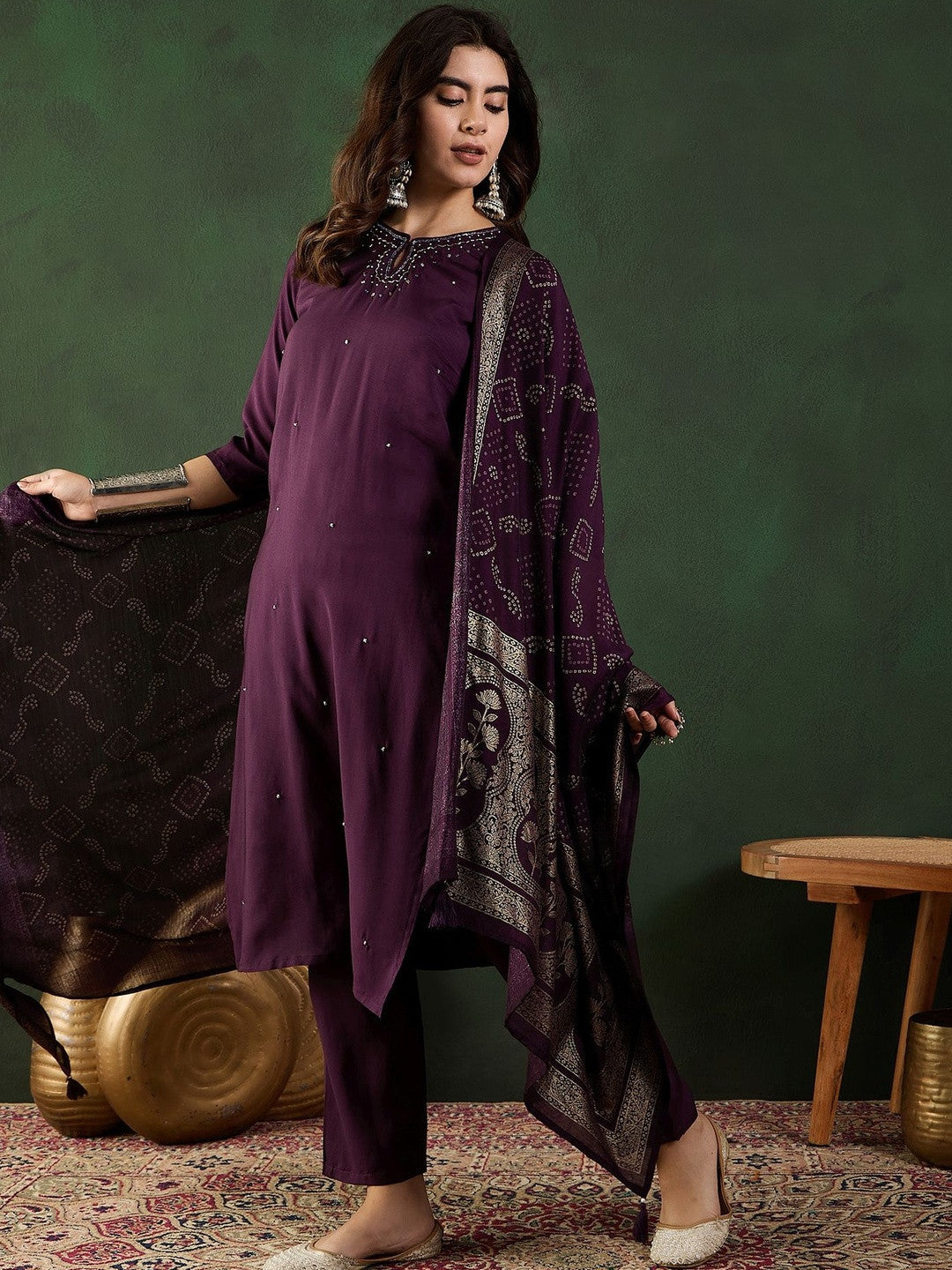 Self Design Keyhole Neck Kurta & Trousers Kurta Set
