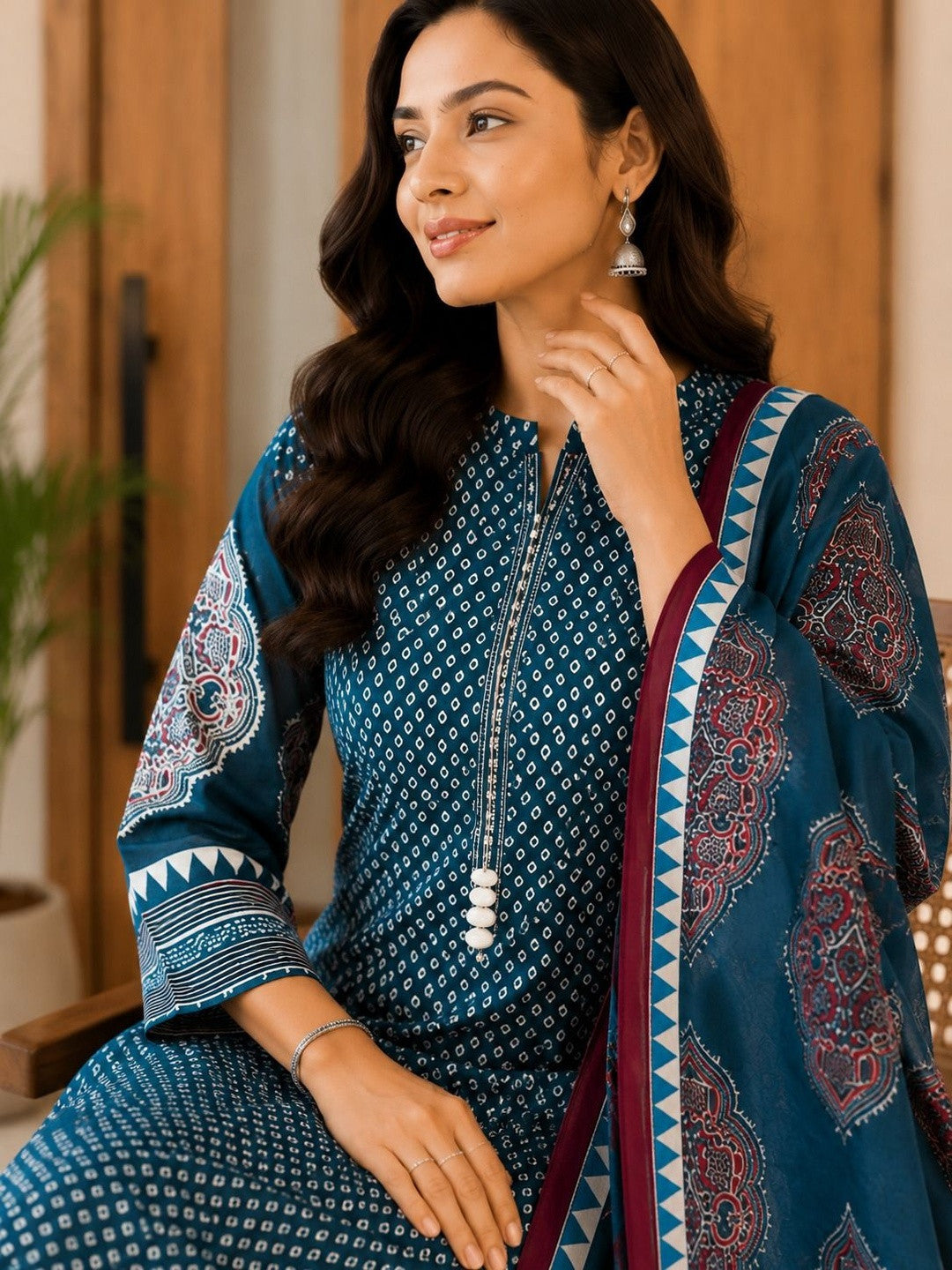 Women Ethnic Motifs Printed Regular Pure Cotton Kurta with Palazzos & With Dupatta