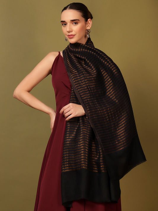 Dhiyona PA Striped Woven Design Woollen Reversible Shawl