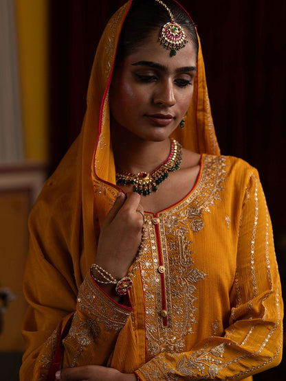 Dhiyona CH Women Ethnic Motifs Embroidered Kurta with Trousers & Dupatta