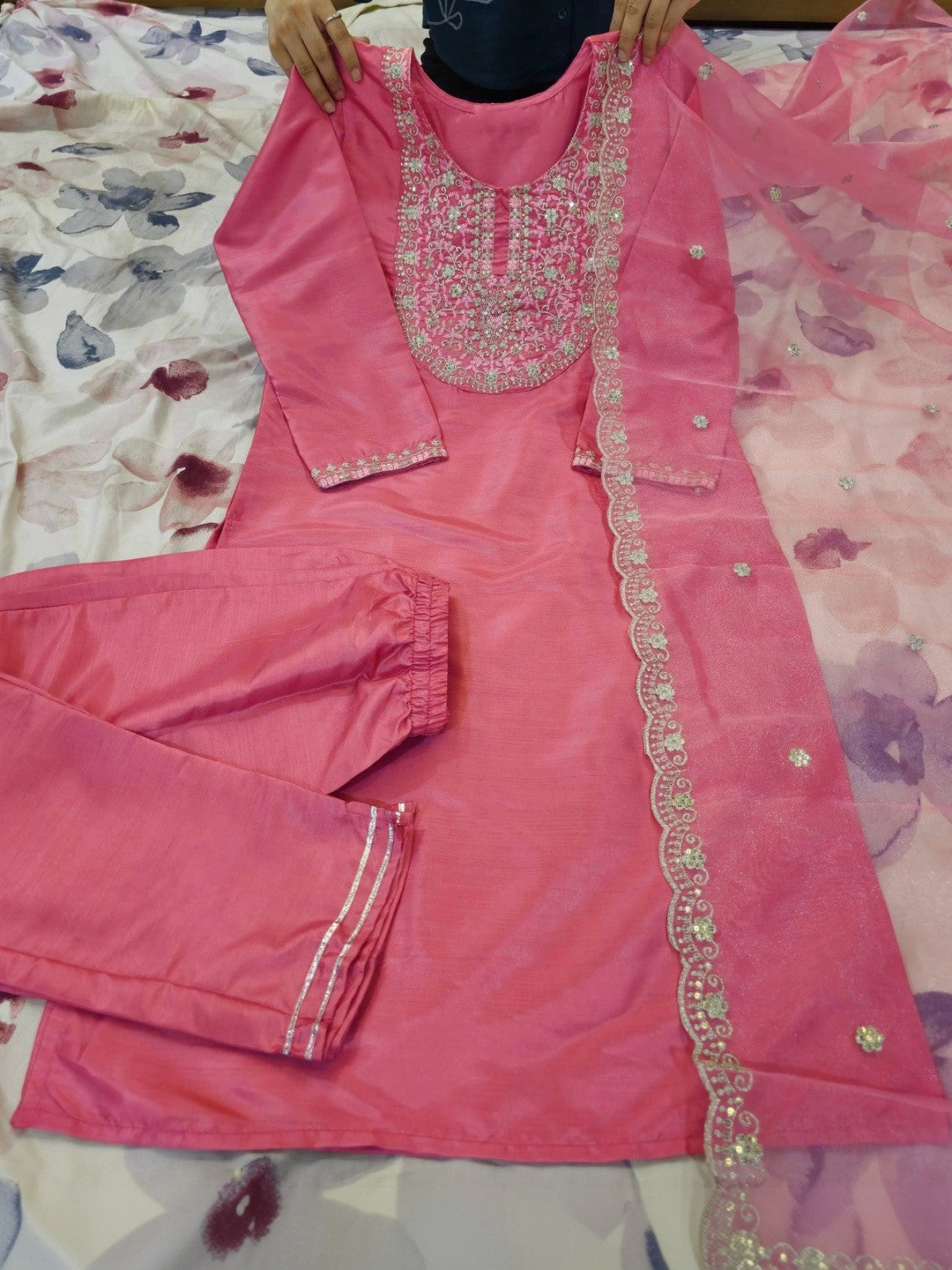 Women Embroidered Regular Kurta with Trousers & With Dupatta