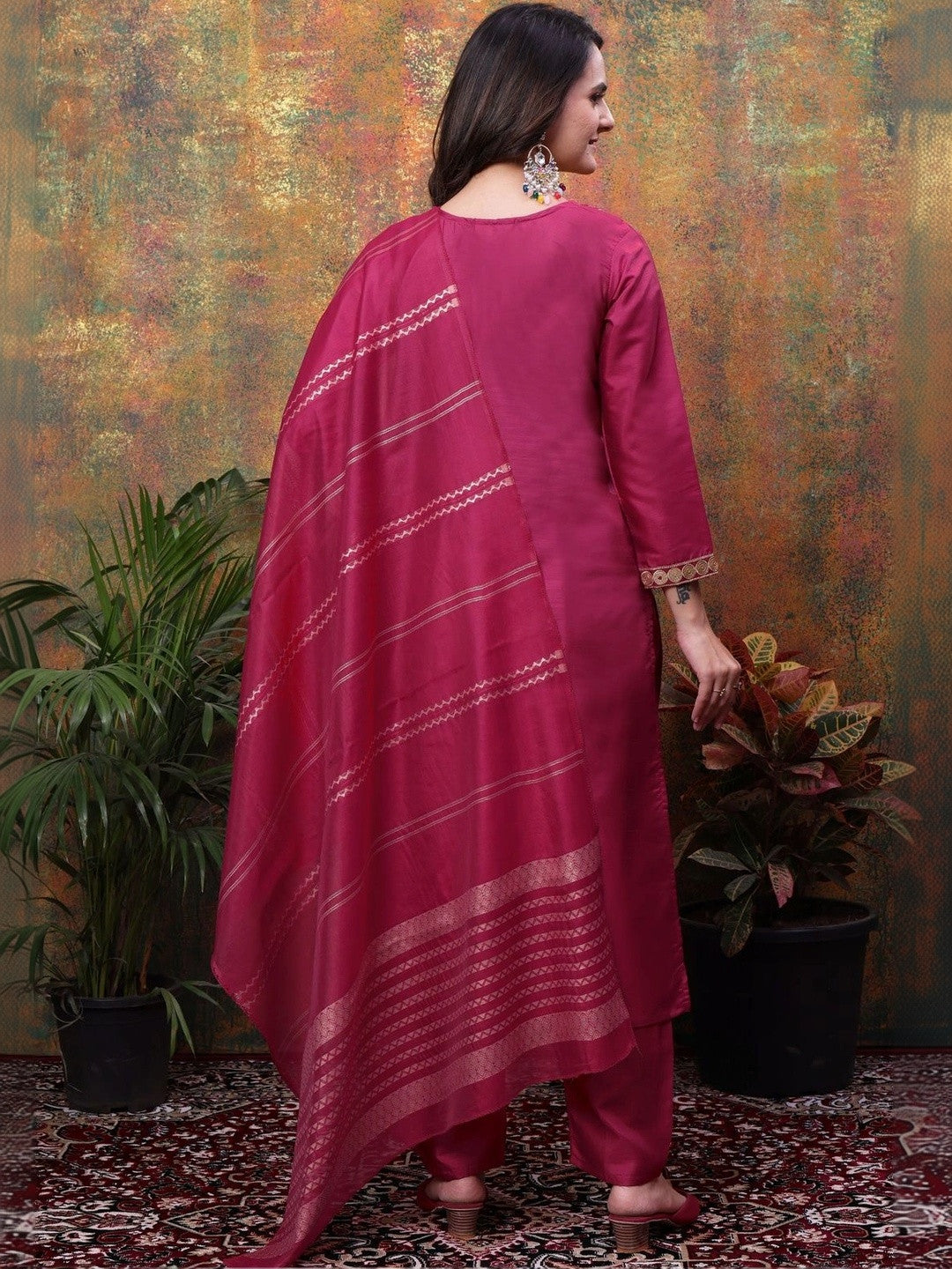 Women Ethnic Motifs Embroidered Regular Kurta with Trousers & With Dupatta