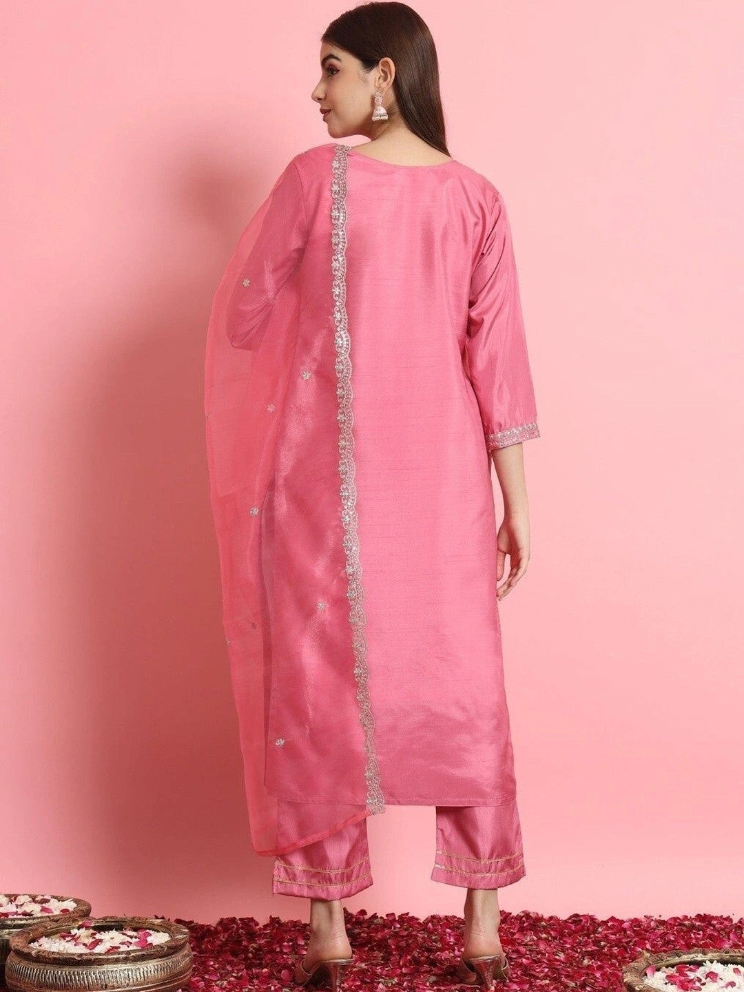 Women Embroidered Regular Kurta with Trousers & With Dupatta