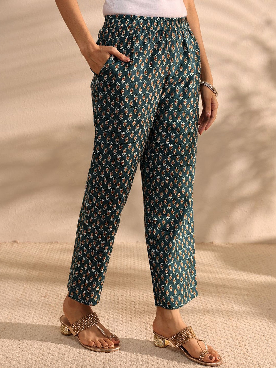 Libas Teal Ajrak Printed Straight Suit Set with Dupatta