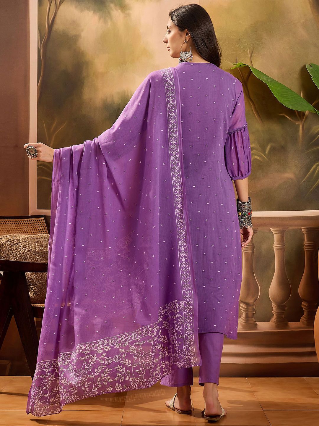 Dhiyona SN Women's Thread Embroidered Pure Cotton Anarkali Kurta With Trousers & Dupatta