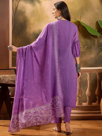 Dhiyona SN Women's Thread Embroidered Pure Cotton Anarkali Kurta With Trousers & Dupatta