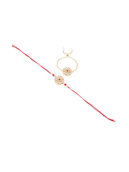 Dhiyona Kundan Studded And Beaded Bhaiya Bhabhi Rakhis With Roli Chawal