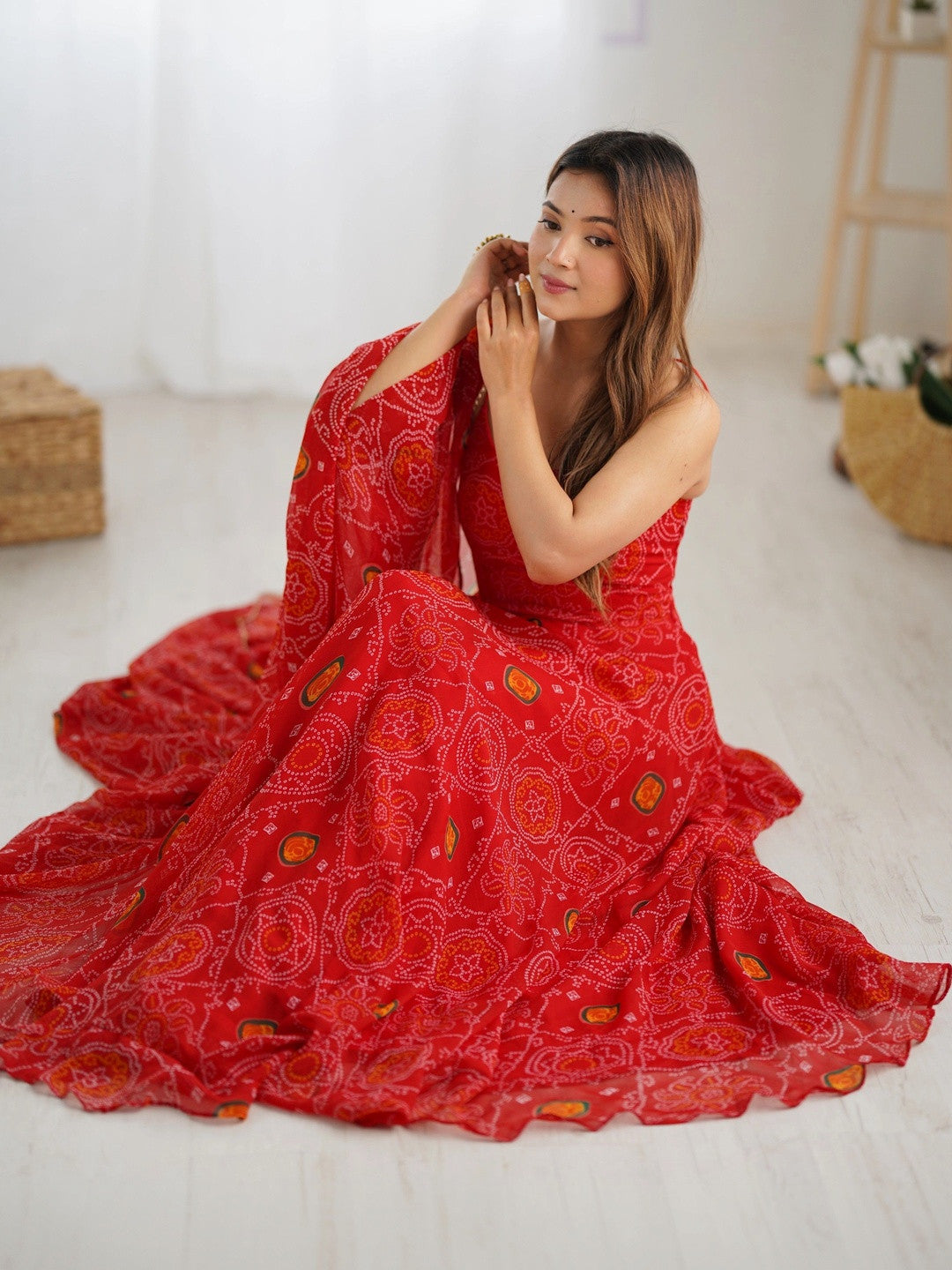 Women Bandhani Printed Regular Kurta with Pyjamas & With Dupatta