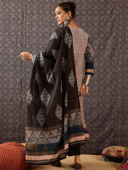 Women Ethnic Motifs Printed Regular Beads and Stones Pure Cotton Kurta with Trousers & With Dupatta