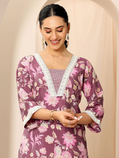 Floral Printed V-Neck Kurta With Trouser
