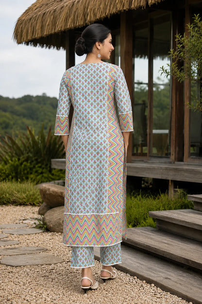 Aiba Printed Cotton Suit Set
