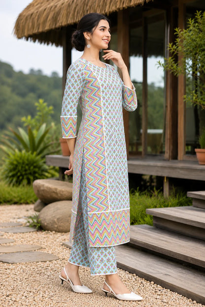 Aiba Printed Cotton Suit Set